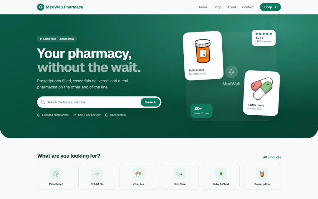 MedWell Pharmacy desktop screenshot