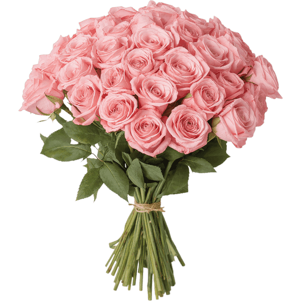 Hand-tied pink rose bouquet by The Bouquet Corner